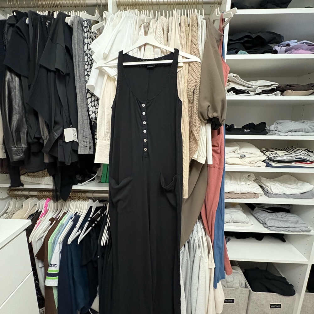 Black Sleeveless Maxi Dress with Button Detail